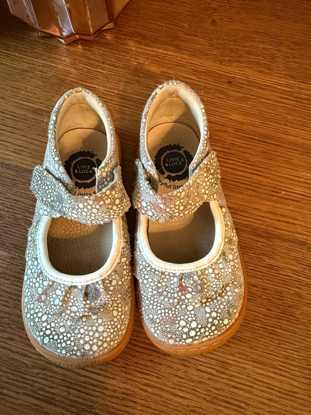 Livie & Luca Cream Sparkle Mary Jane Girls' Dress Shoes